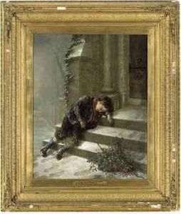 "out In The Snow 
By Winter Night O'ertaken 
On The Cold Step He Sits. His Head Bent Low 
By All But God Forgotten And Forsaken." by William MacDuff