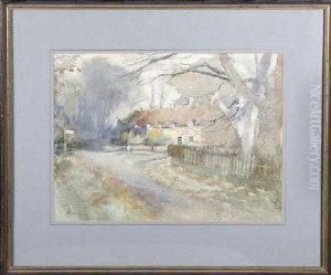 The Road Into A Village On A Misty Day by Robert Ernest Maceune