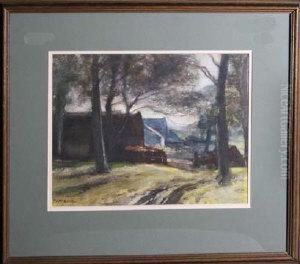 A Farm Beyond A Screen Of Trees by Robert Ernest Maceune