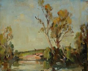 Norman Mcgeorge River Landscape With Cattle Grazingoil On Board Signed 'norman Mcgeorge' Lower Right Oil Sketch Of Alandscape Painted Verso 27 X 33 Cm Housed In A Thallon Frame