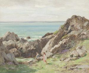 Children Playing On Rocks by William Stewart MacGeorge