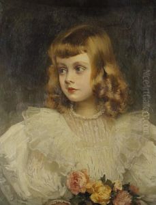 Portrait Of A Young Girl Holding A Bouquet Of Pink And Yellow Roses