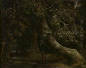 Urwald Mit Fluss Und Bauerin Urwald Mit Fluss Und Bauerin