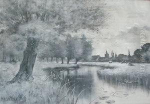 River Landscape With Willow Trees