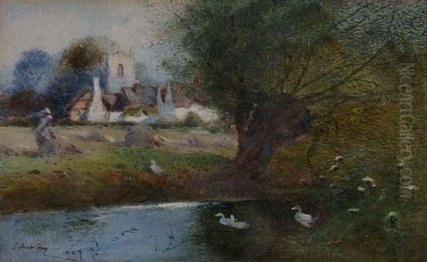 Haymaking By A Riverbank - view 1