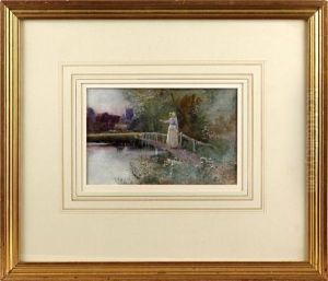 Woman On A Bridge With Harvesters Beyond
