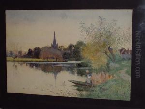 River Landscape With Young Girl In A Punt, And Church In The Distance