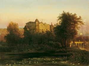 Vollmondbeschienene Romantische Landschaft Mit Einem Schloss. Signiert Unten Rechts: C. Mackeldey. Ol Auf Leinwand. H 67; B 88 Cm.