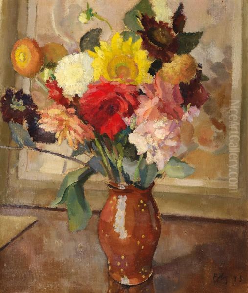 Still Life With Flowers In A Brown Jug By The Window - view 1