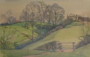 Landscape With Fields, Trees And Farm Beyond by Clarence V. Mackenzie