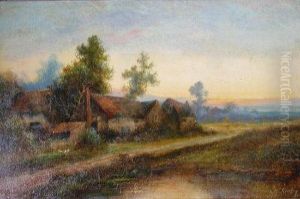 A View Of A Farm At Sunset by Charles Mackinley