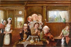Interior Scene With Ceilidh Band And Singers by Archibald Mackinnon