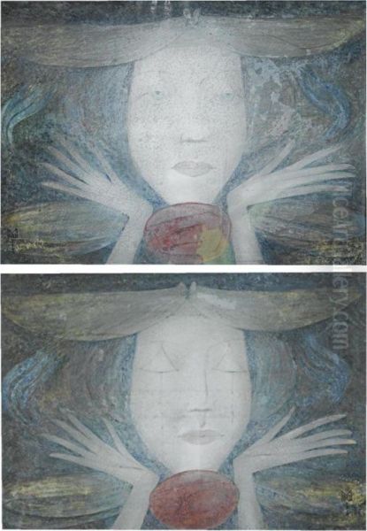 'girl With Eyes Shut' And 'girl With Eyes Open': A Pair - view 1