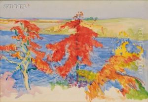Trees On A River Bank by Dodge Macknight