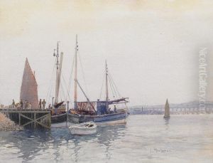 Fishing Crew And Boats At A Dock by James MacLaren