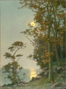 "when Day Goes A-dreaming", Moonlit Seascape With Pines In The Foreground by Alexander Maclean