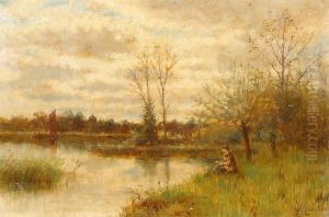 Fisherman At Loch Autumn Near The Village Of Much Hadman by Peter Macnab