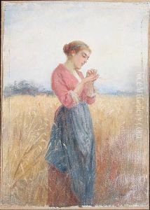 Girl Blowing Chaff From A Handful Of Wheat by Peter Macnab
