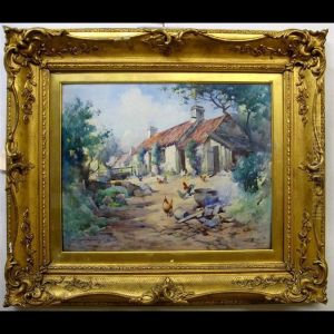 Farmyard With Chickens by Robert Russell Macnee
