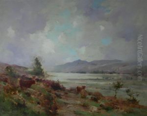 Highland Cattle On A Hillside by Robert Russell Macnee