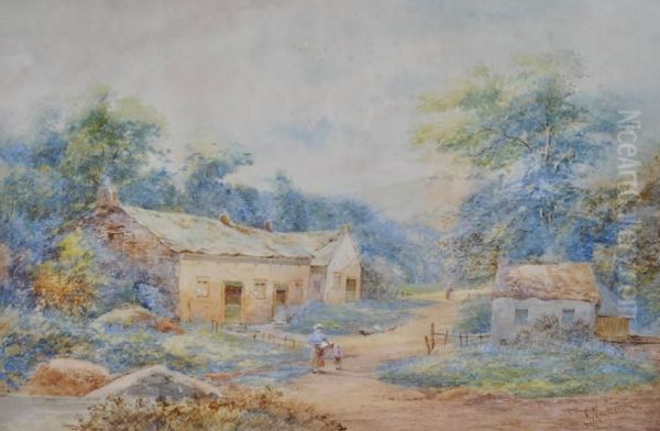 Figures Near Thatched Farm Buildings - view 1