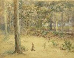 Rabbits In A Woodland Clearing by Percy Thomas Macquoid
