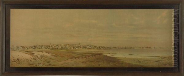 Panoramic View Of Nantucket. Signed And Dated In Plate Wendell Macy 1884". - view 1