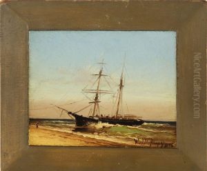Beached Ship At Sunset by Wendell F. Macy