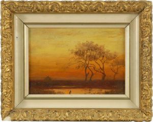 Sunset On The Marsh. Signed Lower Left W.f. Macy". by William Ferdinand Macy