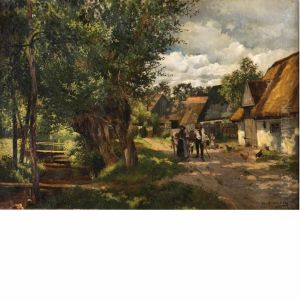 A Country Village Beside A Stream by William Starbuck Macy