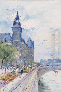 Le Marche Aux Fleurs Et Le Port De Bercy by Gustave Madelain
