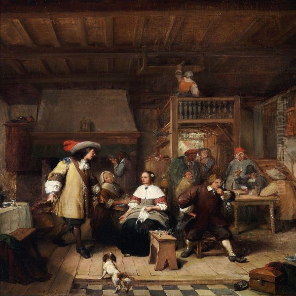 An Elegant Man Courting A Young Woman In An Inn - view 1
