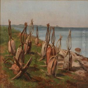 Coastal Scene With Sinkers On The Beach by Andreas Peter Madsen