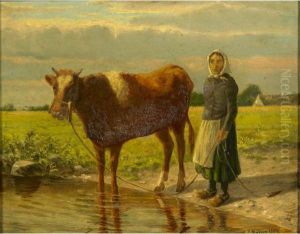 Landscape With Cow Herder by Andreas Peter Madsen
