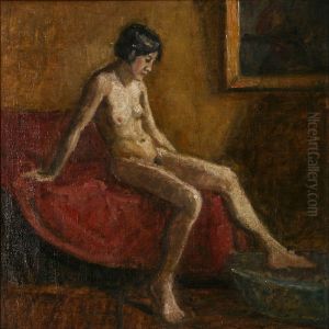 A Nude Female In A Sofa by Karl Madsen