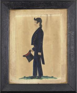 Portrait Of A Handsome Dark Haired Young Man In Black Coat And Black Top Hat by Jacob Maentel