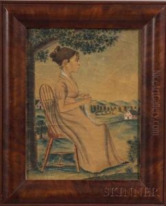 Portrait Of A Woman Seated In A Landscape. by Jacob Maentel