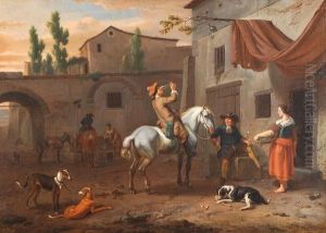 A Traveller Taking Refreshment Outside An Italianate Tavern In A Courtyard A Traveller Taking Refreshment Outside An Italianate Tavern In A Courtyard