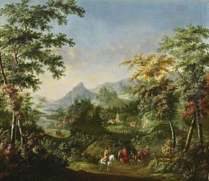 Flusslandschaft Mithofischen Staffagefiguren