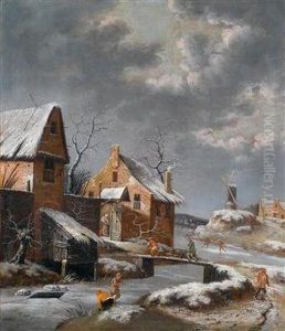 Winterlandschaft Mitgebauden An Einem Kanal by Johannes Maes