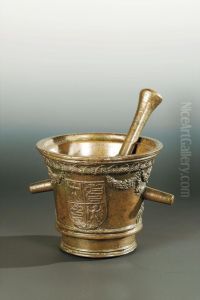 Mortaio Con Armi Sforza E Con Festoni, Completo Di Pestello; Bronzo.