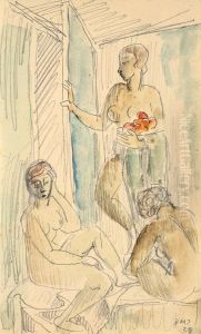 Drei Madchen Am Vorhang by Dorothea Maetzel-Johannsen