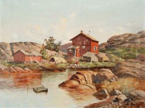 Flusslandschaft Mit Haus Und Hutten