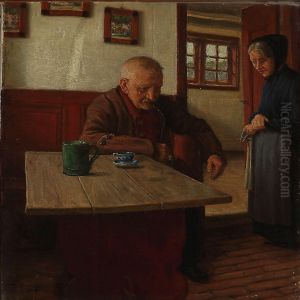 Country Interior With An Elderly Couple by Valdemar Magaard