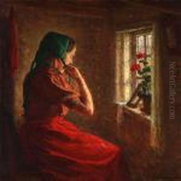 A Girl Who Ties Her Bonnet In The Window Light, Presumably On Zealand - view 1