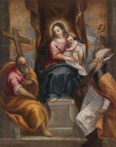 Thronende Madonna Mit Kind Und Zwei Heiligen