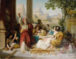 Jeremie Reprochant Aux Juifs Leurs Dereglements [ ; Jeremiah Reproaching The Jews Fot Their Excesses ; Oil On Canvas Signed And Dated 1852]