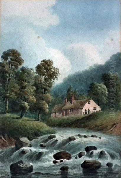 River Landscape With Cottages To Bank - view 1