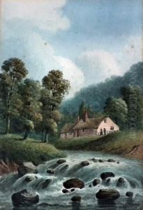 River Landscape With Cottages To Bank River Landscape With Cottages To Bank