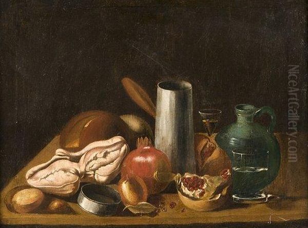 Nature Morte Aux Faiences Vertes Et Aux Grenades - view 1